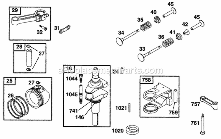 Piston Grp Crankshaft Diagram and Parts List for 28A702-0102-01  Briggs and Stratton Engine